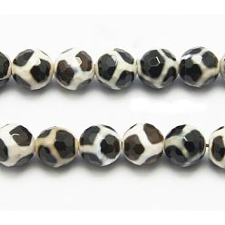 Tibetan Agate Tibetan Style Turtle Back Pattern dZi Beads, Natural Agate, Giraffe Skin Agate, Dyed, Faceted Round, 8mm, Hole: 1mm, about 48pcs/strand, 15 inch