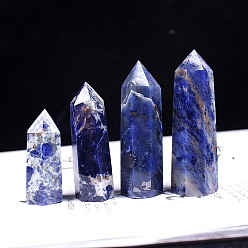 Sodalite Point Tower Natural Sodalite Home Display Decoration, Healing Stone Wands, for Reiki Chakra Meditation Therapy Decors, Hexagon Prism, 50~60mm