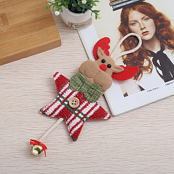 Олень Рождественский бархат с подвесками-колокольчиками, для подвесного украшения елки, звезда, олень, 220x100 мм