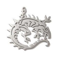 Stainless Steel Color 304 Stainless Steel Pendants, Laser Cut, Dragon Charm, Stainless Steel Color, 44x46x1.5mm, Hole: 2mm