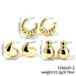 Золотой 3 пары элегантных модных пластиковых сережек, круглые, золотые, 29~25x19~22 мм