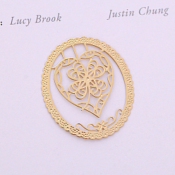 Heart Brass Hollow Bookmark, Oval, Golden, Heart Pattern, 28x25mm