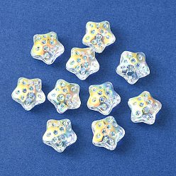 Clear AB Transparent Electroplate Glass Beads, Rainbow Plated, Star, Clear AB, 15x15x9mm, Hole: 1.2mm