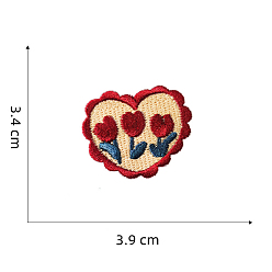 Flower Computerized Embroidery Cloth Self-adhesive/Sew on Patches, Costume Accessories, Heart, Flower Pattern, 34x39mm