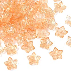 Коралловый Двухцветная прозрачная крышка из стеклянной бусины, 5-лепестков цветка, с блеском порошок, коралл, 12x12.5x4 мм, отверстие : 1.5 мм