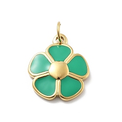 Зеленый 304 нержавеющей стальной эмали подвески, с целью перехода в кольце, , ионное покрытие (ip), реальный 14 k позолоченный, зелёные, 19x16x3 мм, отверстие : 4 мм