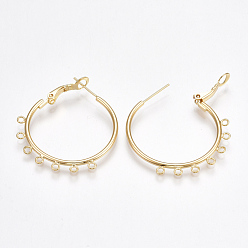 Real 18K Gold Plated Brass Hoop Earring Findings with Latch Back Closure, Nickel Free, Real 18K Gold Plated, 12 Gauge, 35x31~34x2mm, Hole: 1.5mm, Pin: 0.8mm