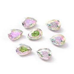Colorful K9 Glass Rhinestone Cabochons, Pointed Back & Back Plated, Faceted, Teardrop, Colorful, 10x7x5.5mm