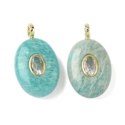 Амазонит Подвески из натурального амазонита и кубического циркония, овальные подвески с латунными петлями, золотые, 21.5x13x6.5 мм, отверстие : 1.8 мм