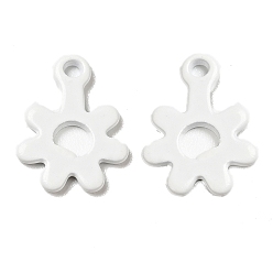 White Spray Painted 201 Stainless Steel Charms, Flower Charms, White, 11x8.5x1mm, Hole: 1.2mm