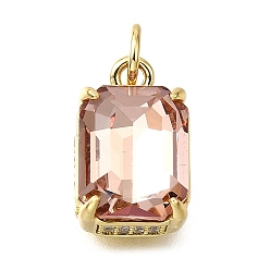 Настоящее золото 18K Латунь стекло амулеты, прямоугольник амулеты, с петлей для прыжковых колец, без свинца и без кадмия, стойки покрытие, прочное покрытие, граненые, реальный 18 k позолоченный, 11x8x7 мм, отверстие : 3 мм