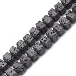 Lava Rock Natural Lava Rock Beads Strands, Square, 6x6.5x6~6.5mm, Hole: 1mm, about 68pcs/strand, 16.22inch(41.2cm)