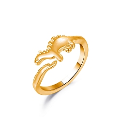 Dinosaur Brass Dinosaur Open Cuff Ring for Women, Light Gold, Spinosaurus Pattern, US Size 6 1/2(16.9mm)