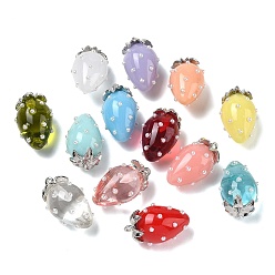 Color mezclado Colgantes de la resina, encanto de fresa, con la aleación, Platino, color mezclado, 29x17.5x16 mm, agujero: 1.5 mm