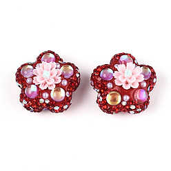 (123L) Белый крем непрозрачный блеск Полимерная глина в форме цветка со стразами, с жемчужиной из смолы и АБС-пластика, для ручек с бусинами, брелки, ювелирные изделия и ремесла, огнеупорный кирпич, 25.5x26.5x18.5 мм, отверстие : 1.8 мм