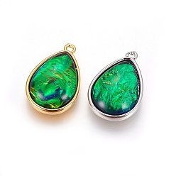 Mixed Color Synthetic Ammolite Pendants, with Brass Findings, teardrop, Mixed Color, 23x15x5~5.5mm, Hole: 1.5mm