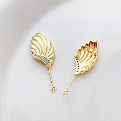 Clear Brass with Cubic Zirconia Pendants, Leaf Charm, Clear, 25x13mm