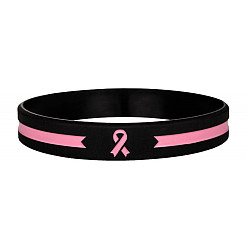Pink Ribbon Shape Silicone Cord Bracelet for Women, Pink, Inner Diameter: 2-3/8 inch(6cm)