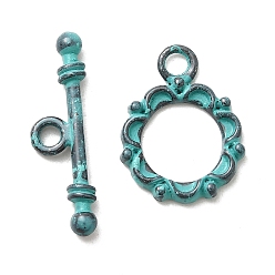 Античный Бронзовый Зеленый Застежка тоггл из сплава, без кадмия, без никеля и без свинца, кольцо, античная бронза и зеленая патина, 7x24x3.5 мм, отверстие : 2.1 мм