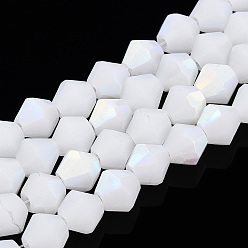 Снежный Нити биконусного матового стекла с имитацией нефрита, с половинным покрытием ab цвета, граненые, снег, 6x6 мм, отверстие : 1.2 мм, около 45~47 шт / нитка, 9.65~9.84 дюйм (24.5~25 см)