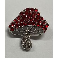 Red Cubic Zirconia Mushroom Brooch, Alloy Badge for Backpack Clothes, Red, 30x27mm