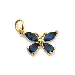Синий Подвески из латуни и стекла в форме бабочки, стойки покрытие, долговечный, без кадмия и без свинца, золотые, граненые, с целью перехода в кольце, синие, 11x16x3 мм, отверстие : 3.3 мм