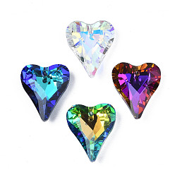 Mixed Color 96Pcs Electroplated K9 Glass Pendants, Silver Plated Back, Faceted, Heart, Mixed Color, 17.5x14.5x6mm, Hole: 1.4mm, about 24pcs/board, 4board/box