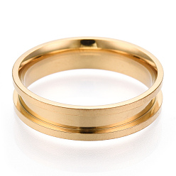 Golden 201 Stainless Steel Grooved Finger Ring Settings, Ring Core Blank, for Inlay Ring Jewelry Making, Golden, Inner Diameter: 21mm