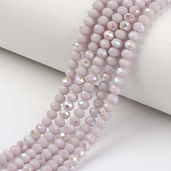 Thistle Electroplate Opaque Solid Color Glass Beads Strands, Half Rainbow Plated, Faceted, Rondelle, Thistle, 4x3mm, Hole: 0.4mm, about 123~127pcs/strand, 16.5~16.9 inch(42~43cm)