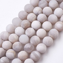 Natural Agate Natural White Agate Bead Strands, Frosted, Round, 10~10.5mm, Hole: 1mm, about 37pcs/strand, 14.7 inch(37.5cm)