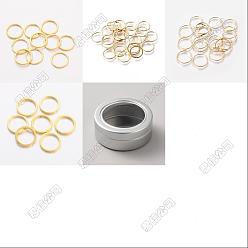 Oro 200 piezas 4 estilos anillos de unión de latón, Forma de anillo, con latas de hojalata de aluminio de 1pc, dorado, 8~16x0.7~1 mm, 50 piezas / estilo