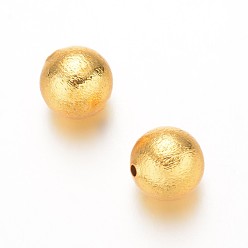 Real 18K Gold Plated Round Matte Brass Beads, Real 18K Gold Plated, 16mm, Hole: 2mm