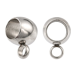 Stainless Steel Color 304 Stainless Steel Tube Bails, Loop Bails, Bail Beads fit European Chains, Rondelle, Stainless Steel Color, 5x9x6mm, Hole: 1.8mm, Inner Diameter: 4mm