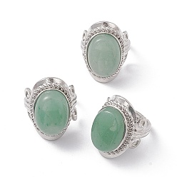 Green Aventurine Natural Green Aventurine Oval Adjustable Ring, Platinum Brass Jewelry for Women, Cadmium Free & Nickel Free & Lead Free, US Size 7 3/4(17.9mm)