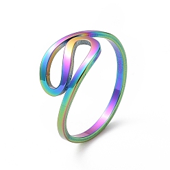 Rainbow Color Ионное покрытие (ip) 201 волнистое кольцо из нержавеющей стали, полое широкое кольцо для женщин, Радуга цветов, размер США 6 1/2 (16.9 мм)