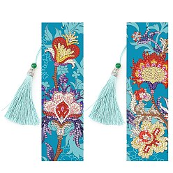 Flower 2Pcs DIY Diamond Painting Bookmarks Kits, including Resin Rhinestones, Diamond Sticky Pen, Tray Plate and Glue Clay, Flower, 210x60mm