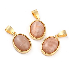 Sunstone Natural Sunstone Pendants, with Golden Brass Findings, Oval, 21.5x14x6mm, Hole: 7x4mm