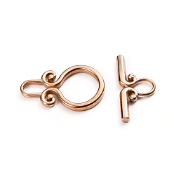 Rose Gold Ion Plating(IP) 304 Stainless Steel Toggle Clasps, Rose Gold, Ring: 22.5x15x2mm, Hole: 6mm, Inner Diameter: 6x3.5mm, Bar: 22x10x2mm, Hole: 5x4mm