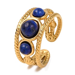 Ляпис-Лазурь Круглые натуральные кольца из лазурита, золотистый тон 304 манжеты из нержавеющей стали для женщин, 10 мм