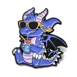 Розовато-лиловый Милые эмалированные значки с динозаврами, пьющими напитки, булавки для лацканов из сплава для одежды рюкзака, чёрные, розовато-лиловый, 33x29 мм