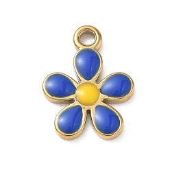 Синий 304 нержавеющей стальной эмали подвески, , реальный 18 k позолоченный, ионное покрытие (ip), синие, 23.5x18x3 мм, отверстие : 3 мм