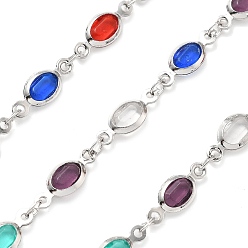 Разноцветный Латунные стеклянные цепи с овальными звеньями, с катушкой, долговечный, пайки, без свинца и без кадмия, стойки покрытие, платина, красочный, 13.5x5x2.5 мм
