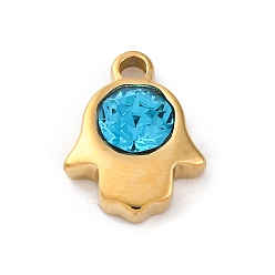 Синий Циркон 304 из нержавеющей стали горный хрусталь подвески, ионное покрытие (ip), реальный 14 k позолоченный, пальмовые прелести, синий циркон, 17x13.5x5.5 мм, отверстие : 2 мм