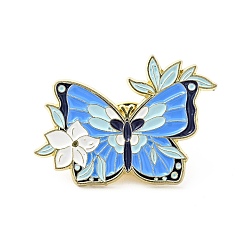 Deep Sky Blue Flower Butterfly Enamel Pin, Gold Plated Alloy Badge for Backpack Clothes, Deep Sky Blue, 21x30x1.5mm