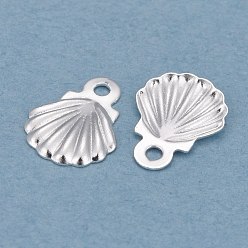 925 Sterling Silver Plated Brass Charms, Shell, 925 Sterling Silver Plated, 8x6x0.5mm, Hole: 0.9mm