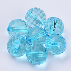 Deep Sky Blue Transparent Acrylic Beads, Faceted, Round, Deep Sky Blue, 20x19.5mm, Hole: 2.9mm, about 105pcs/500g
