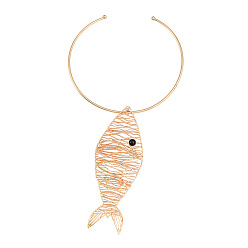 golden Metallic Fish Pendant Necklace for Women - Hip Hop Fashion Accessory