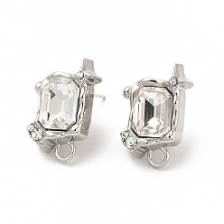 Crystal Rectangle with Star Alloy Rhinestone Stud Earring Findings, with Horizontal Loop and 304 Stainless Steel Pins, Cadmium Free & Lead Free, Crystal, 17x15.5mm, Hole: 1.5mm, Pin: 0.7mm