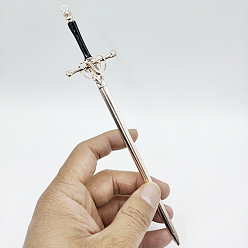 Золотой Сплав потока Су меч шпилька древний костюм головной убор шпилька гальванический кулон меч, золотые, 210~220x42~43x7 мм, отверстие : 2.5 мм