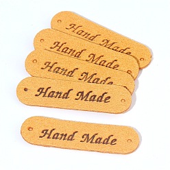 Gold Imitation Leather Label Tags, with Holes & Word Hand Made, for DIY Jeans, Bags, Shoes, Hat Accessories, Rounded Rectangle, Gold, 12x45mm